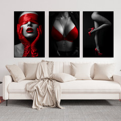 Abstract Digital Printable Wall Art Set of 3 print, Boho, HD JPEG Red and Black
