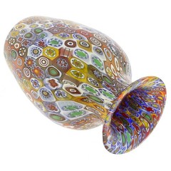 GlassOfVenice Murano Glass Golden Quilt Millefiori Urn Vase