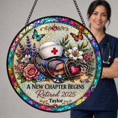 Personalized Nurse Retirement Gift, Stained Glass Suncatcher, Healthcare Worker