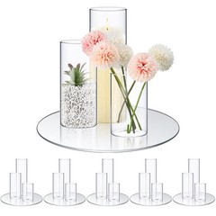 6 Sets 3.4» x 4.7″, 7″, 9.8″ Round Glass Mirror Trays Glass Cylinder Vases W…