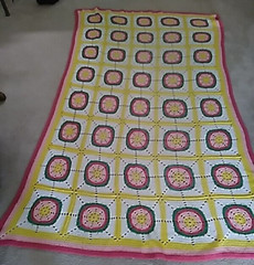 Vibrant White, Red & Multi Colors 91×51″ Granny Square Afghan Throw Crochet Knit