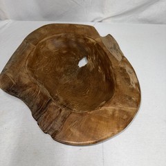 Live Edge Burl Wood Bowl Natural Root Centerpiece Hand Carved Organic Teak 16”