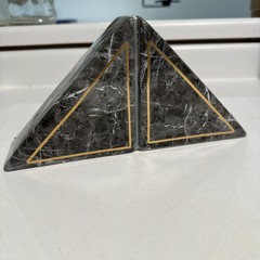 Marble Geometric Bookends Pair, Black Polished Finish, Modern Decorative