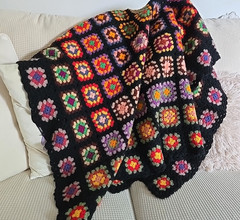 Granny Square Vintage Afghan Hand Crochet Multi-Color Blanket Roseanne 41×60