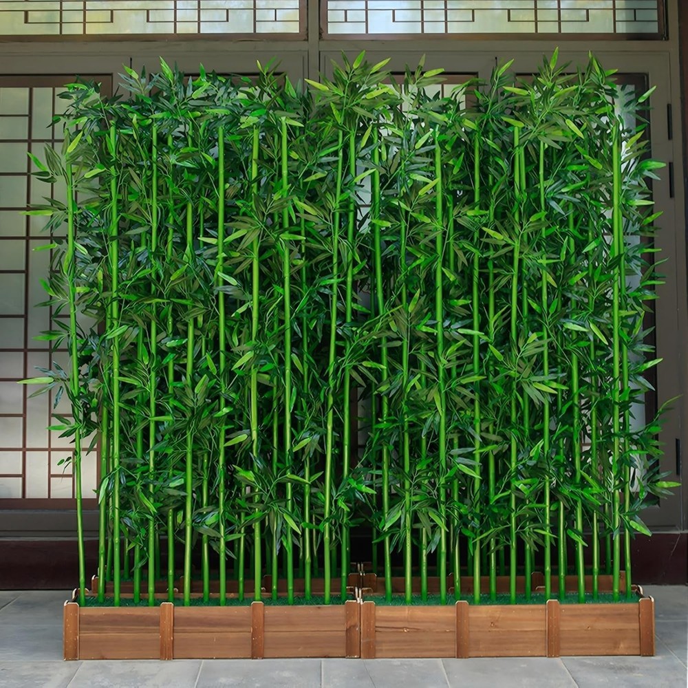Artificial Bamboo Screen – 39in Solid Wood Base with 16 Thick Faux Stalks &