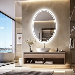 Oval LED Bathroom Mirror Frontlit & Backlit AntiFog Dimmable Wall Vanity Mirror