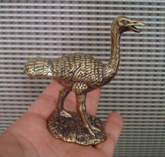 Solid Brass Ostrich Figurine Vintage Style Bronze Color Statue for Garden Decor