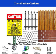 Caution No Trespassing Honeybees Sign, 2 Pack 10 X 14 Inch Metal Reflective Rust