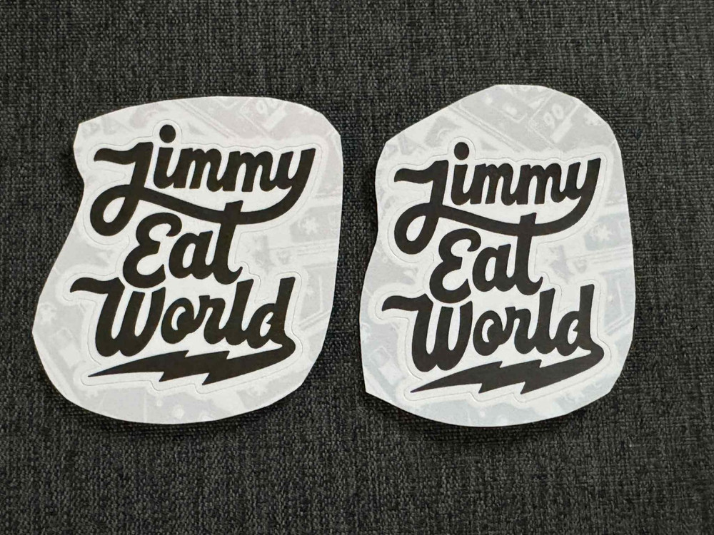 Lot (2) JIMMY EAT WORLD 2″ x 2 1/2″ Band Logo STICKERS Black FAST! FREE SHIP!