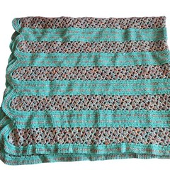 CROCHET Throw Blanket Afghan 48×60 Scalloped Teal Blue Cottagecore Grannycore