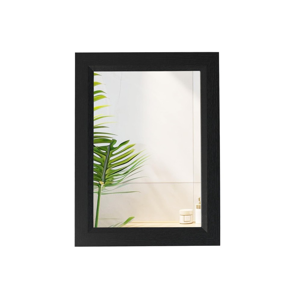 Small Rustic Black Bathroom Mirror, 11.8×15.8 Inch Wooden Frame Rectangle Wal…