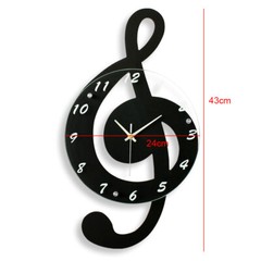 Creative Mical Note Wall Clock Glass Metal Clock For Living Room Office Decor