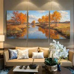 3pcs Quiet Creek In Autumn Metal Print Ready to Hang Art