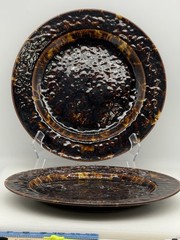 Set Of 2 Tortoise Shell Pattern Decorative Charger Plate Stoneware