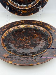Set Of 2 Tortoise Shell Pattern Decorative Charger Plate Stoneware
