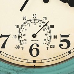 Vintage 12″ Indoor/Outdoor Water Resistant Retro Wall Clock with Thermometer