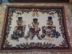 Vtg Wesley Mancini Dakotah Tapestry Throw Christmas TEDDY BEAR BAND 54″X 7″USA