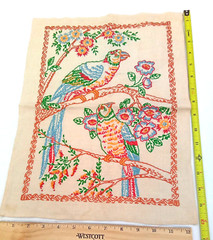 Vintage Embroidered Parrots Floral Doily Wall Art Hanging Multicolor Home Decor