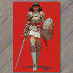 Art Print Armored Warrior Maiden Shield Sword Crimson Power Resolve Valor Honor