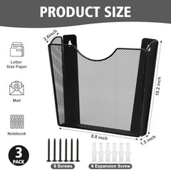 3 Pcs Vertical Wall Mount File Holder Metal Hanging Wall File Organizer 3 Pack
