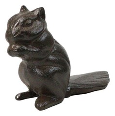 Rustic Cast Iron Standing Chipmunk Squirrel with Long Tail Door Stopper Wedge
