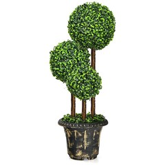 Costway 36″ Artificial Topiary Triple Ball Tree Indoor Outdoor UV Resistant