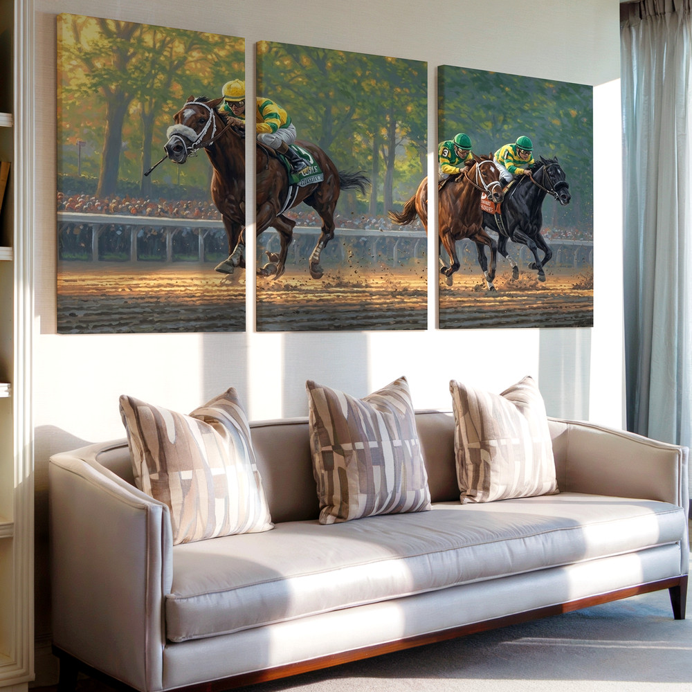 3 Pieces Dynamic Horse Racing Large Wall Art Set for Living Room Set Of 3