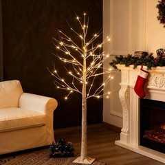 Lighted Birch Tree 5ft Prelit White Christmas Tree Plug in, Light Up Artificial