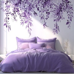 Purple Plants Leaves Wall Decals Peel and Stick, Large Floral Flowers Wall St…