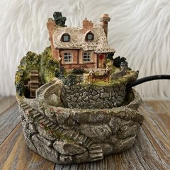 Prismarte Cottage Village Tabletop Fountain Resin Mill Small Colorful *READ