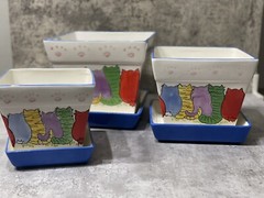 Anne Ormsby FAT CATS Square Planters Baum Bros Set Of 3! Small Medium Large