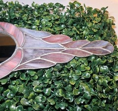 VTG Handmade Stained Glass mirror with a floral design. Pink