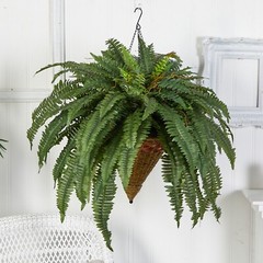 40” Artificial Giant Boston Fern w/Cone Hanging Basket Home Decor. Retail $202