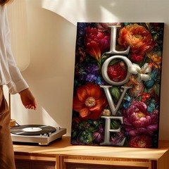 Wall Art Floral LOVE Letter Print Romantic Flower Butterfly Vertical Home Decor
