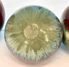Lot of 3 Decorative Spheres Balls Orbs Red Green Beige Drip Glaze Pier 1 Style