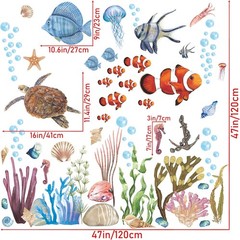3D Ocean Wall Stickers Under The Sea Decals 12 inch x 18 inch, Blue