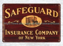 SAFEGUARD INSURANCE COMPANY OF NEW YORK 1930s metal tin sign bar signs