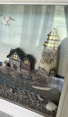 Nautical Rustic Lighthouse Ocean Beach 3D Shadow Box Wall Hanging 12”x9” READ