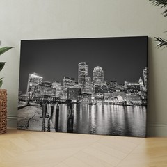 Boston Skyline Massachusetts Black and White City USA Canvas Wall Art Print