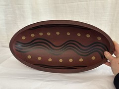 Kathy Graybill Painted Wooden Primitive Folk Art Decorative Oblong Bowl