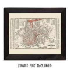 New Orleans Louisiana 1935 Antique City Map Mississippi River Vintage Wall Art