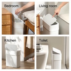 Bathroom Trash Can with Press Top Lid, 3.2 Gallon Slim Garbage Can for Kitche…