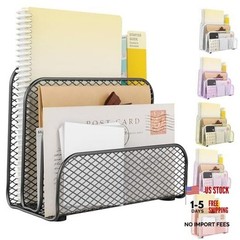 Mail Organizer Countertop, Book Shelf,Metal File Holder with 3-Slot, Black