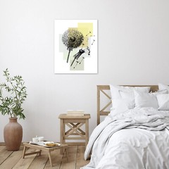 Black Dandelion Yellow Geometric Abstract Wall Art for Bathroom Living Room