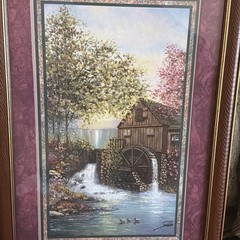 VTG Sambataro Water Fall Water Wheel Mill Set Home Interiors Floral Framed Print