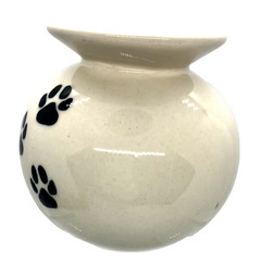Polish Pottery Round Vase LAPA Paw Prints Black on White Cat Dog Limited Edition