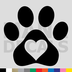 Paw Print Heart Vinyl Die Cut Decal Sticker – Cat Dog Pet Animal Love
