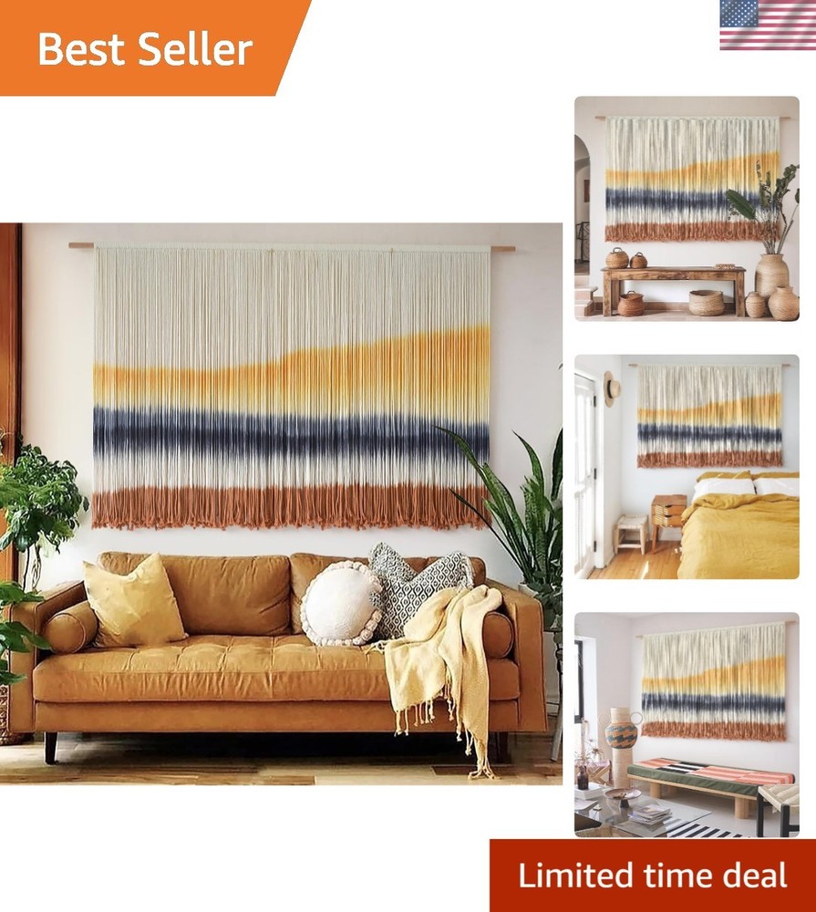 Extra Large Dip-Dyed Macrame Wall Hanging – Boho Coastal Tapestry 57″x35″