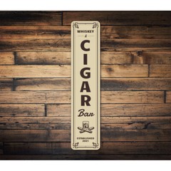 Custom Whiskey & Cigar Bar Plaque Vertical Wall Decor Aluminum Metal Sign