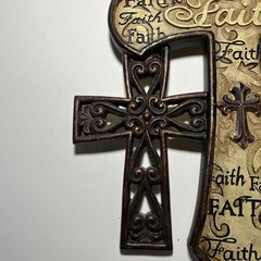 Ceramic Beige & Brown Faith Cross Christian Religious Rustic Wall Art Decor